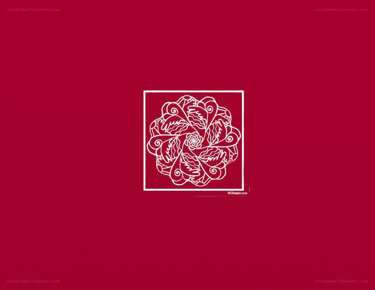 white floral design on red