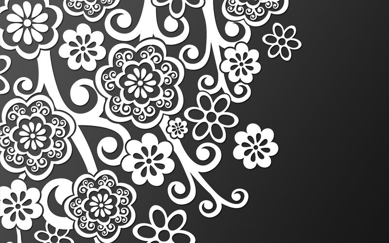 White Floral Pattern — Black, Decorative, Vector Art, Flowers
