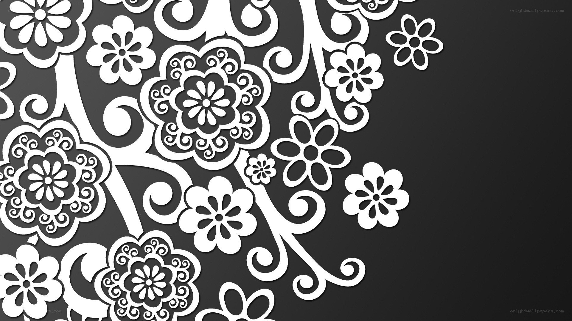 white floral pattern on black