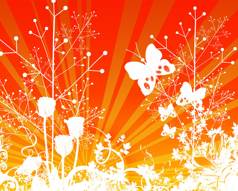 white floral silhouettes on orange