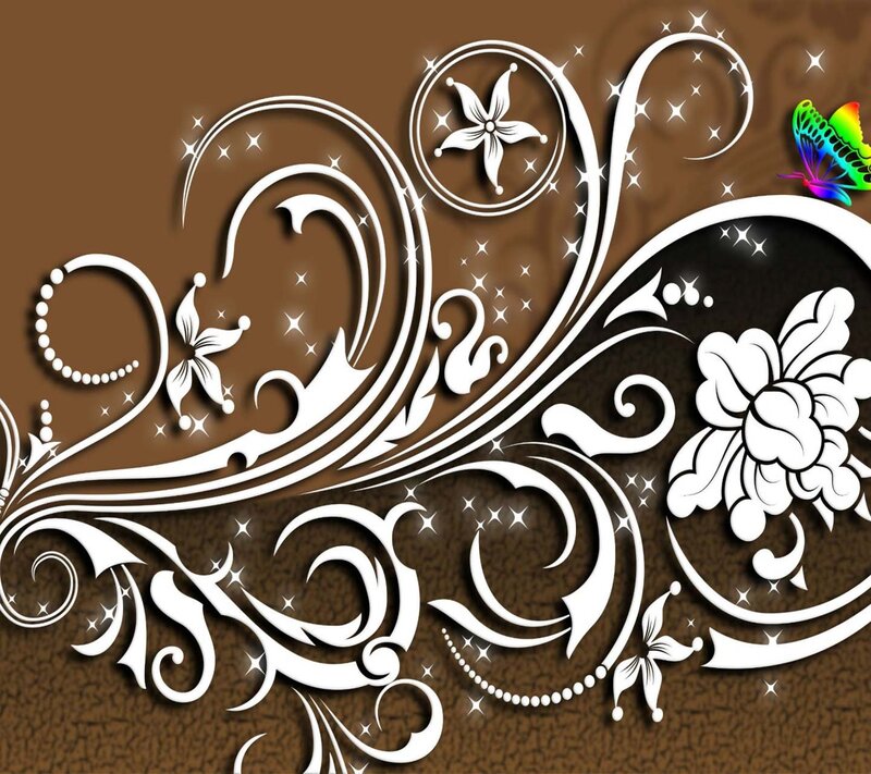White Floral Swirls — Brown