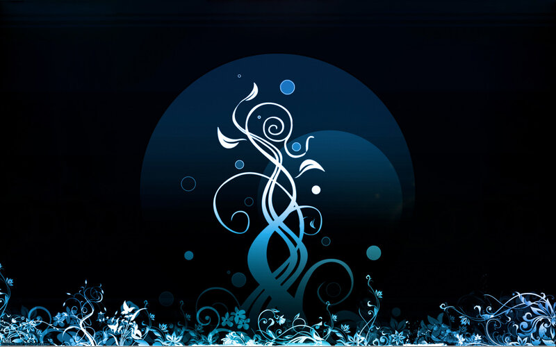 White Floral Swirls on Dark Blue