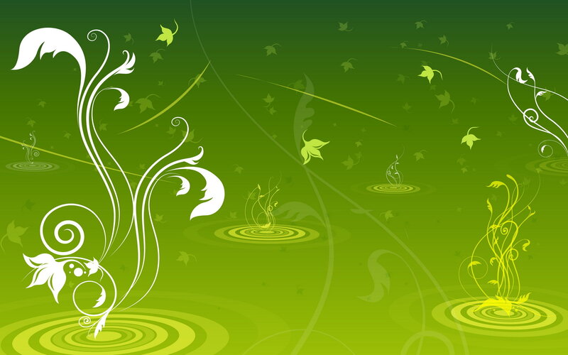 White Floral Vines on Green