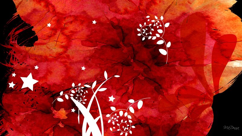 White Floral Vines on Red