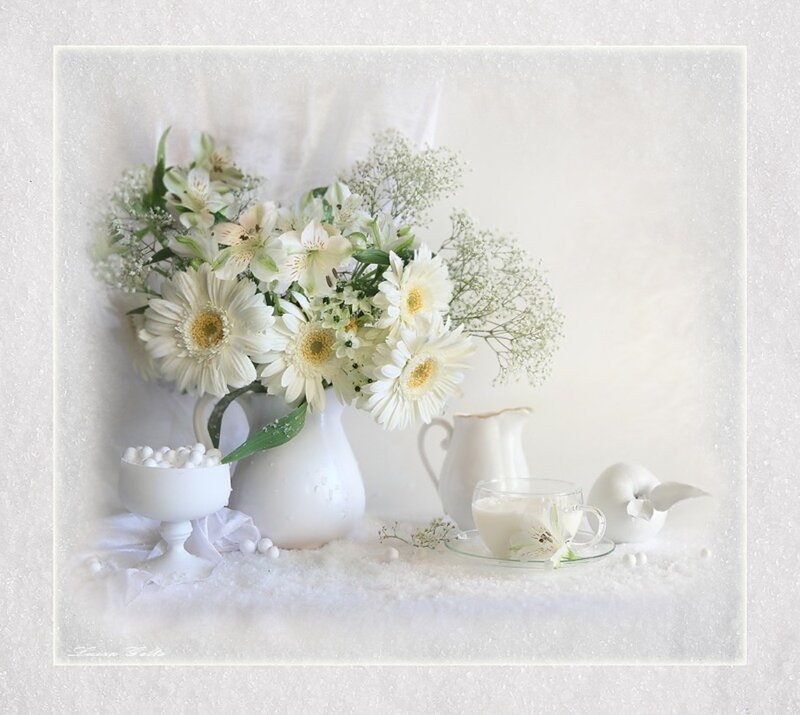White Flower Arrangement — Serene, Photograph