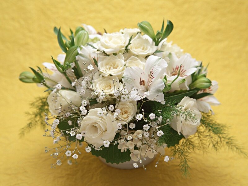 White flower bouquet on yellow