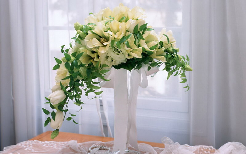 White Flower Bouquet — Serene, Morning, Photograph, Vase
