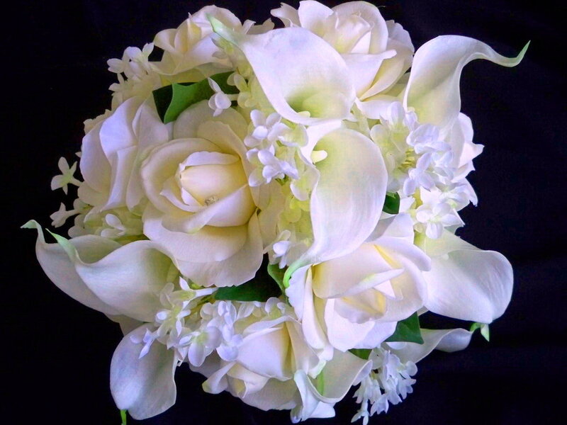 White Flower Bouquet — Serene, Photograph, Roses, Calla Lilies