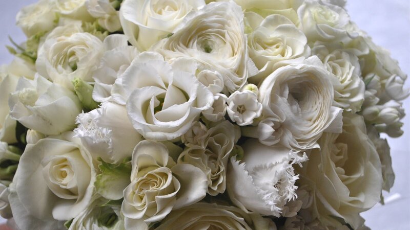 White Flower Bouquet — Serene, Photograph, Roses, Ranunculus, Eustoma