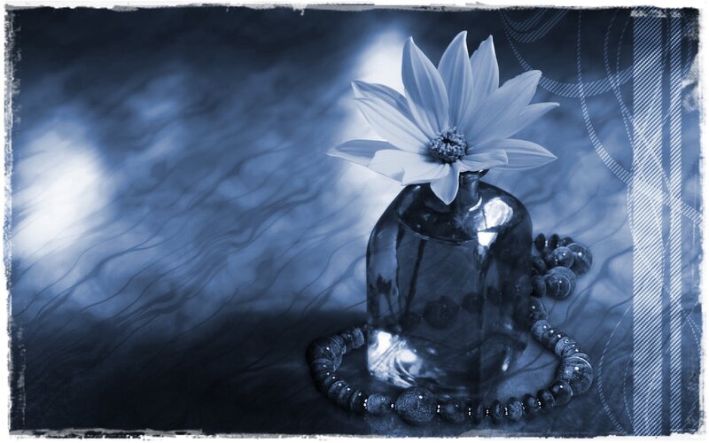 White Flower in Glass Bottle