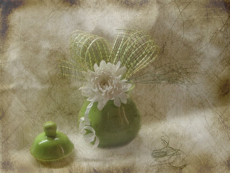 White Flower in Green Vase