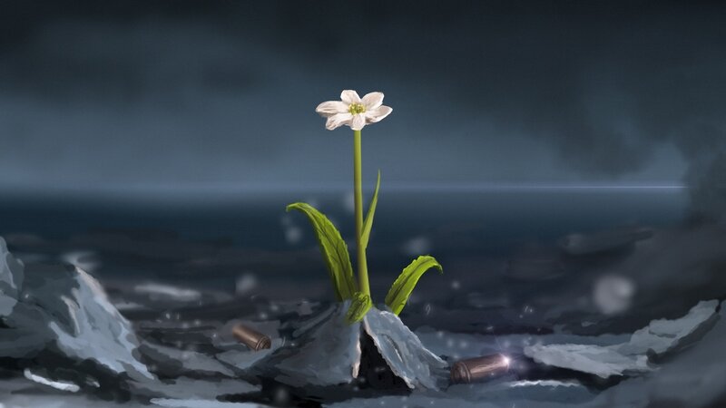 White Flower in Rubble — Gray