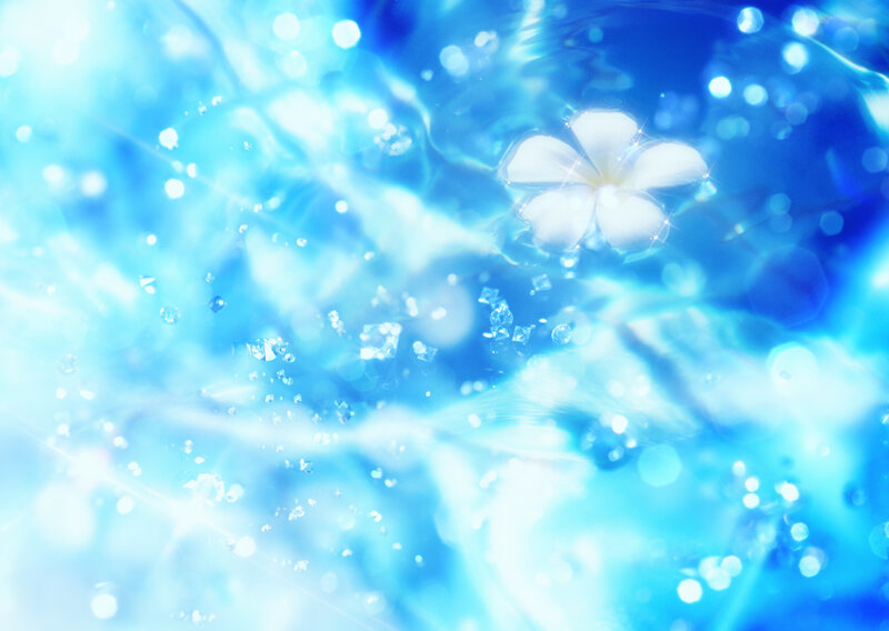 White Flower in Water — Blue, Serene, Digital Art, Sparkles
