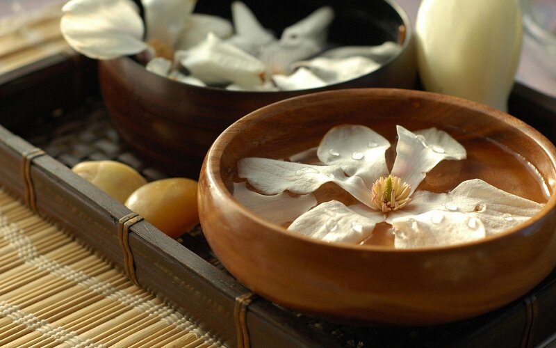 White Flower in Wooden Bowl