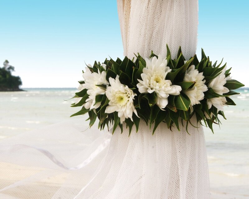 White Flower Lei on Fabric