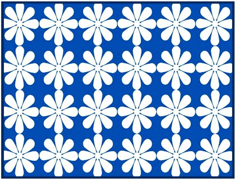 white flower pattern on blue