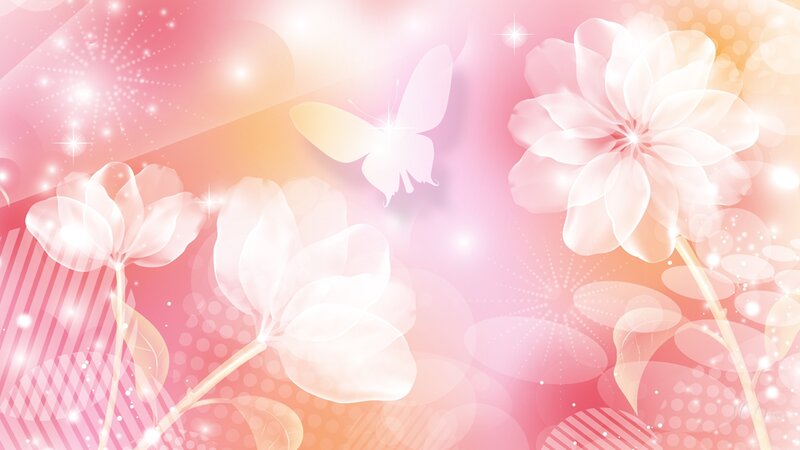 White Flowers and Butterfly — Pink
