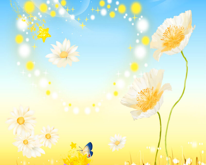 White Flowers and Butterfly — Yellow
