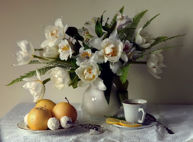 White Flowers and Fruit — Serene