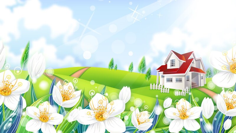 White Flowers and House