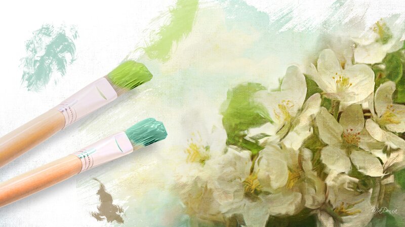 White Flowers and Paintbrushes
