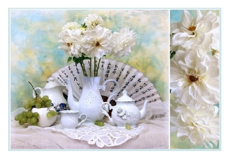 White Flowers and Tea Set — Serene