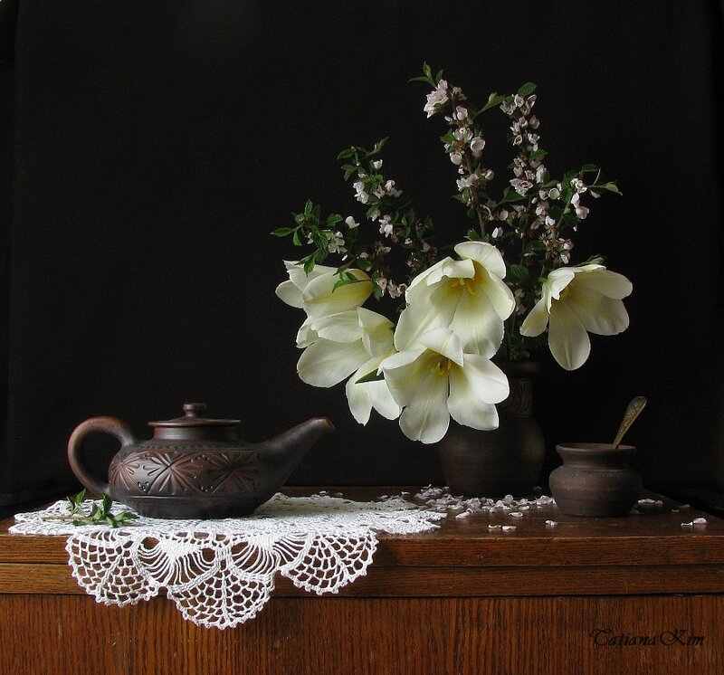 White Flowers and Teapot