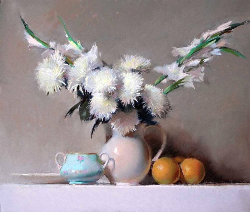 White Flowers in a Pitcher — Calm