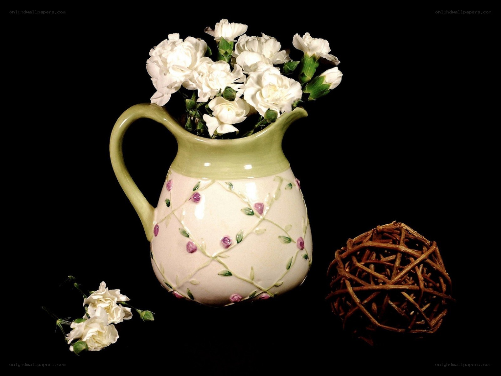 White flowers in a pitcher