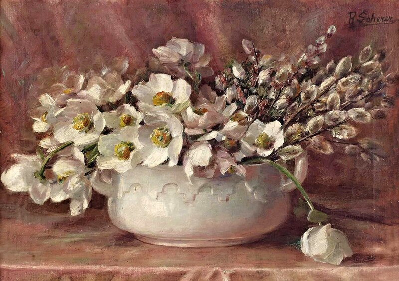 White Flowers in a Vase — Calm, Painting