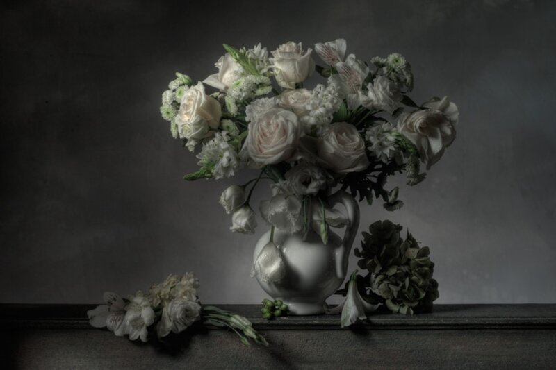 White Flowers in a Vase — Dramatic