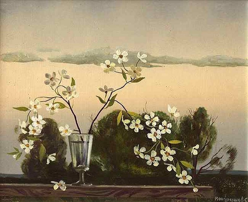 White Flowers in a Vase — Green, Serene, Sunset