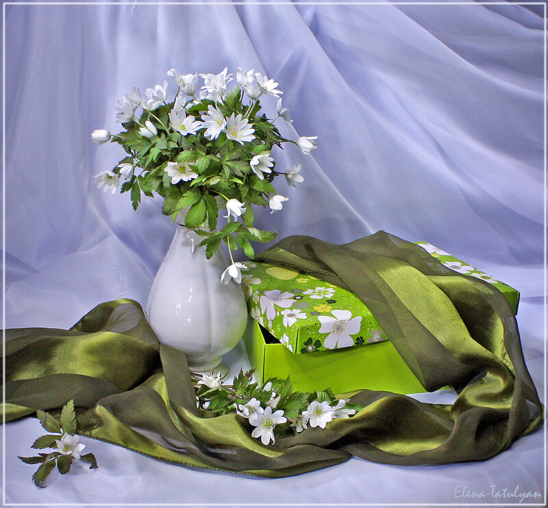 White Flowers in a Vase — Green
