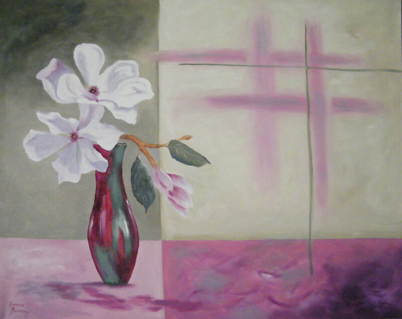 White Flowers in a Vase — Purple
