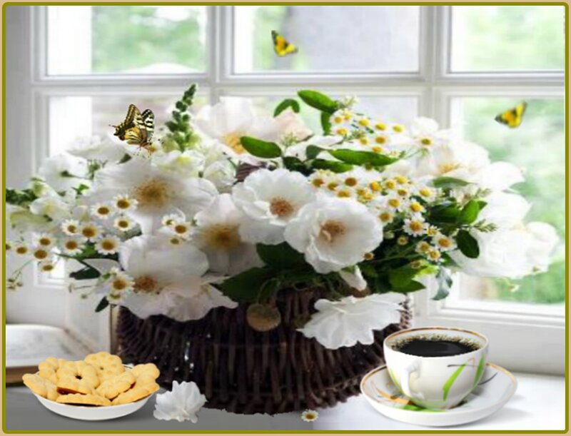 White Flowers in Basket — Serene, Morning