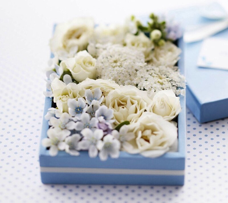 White Flowers in Blue Box