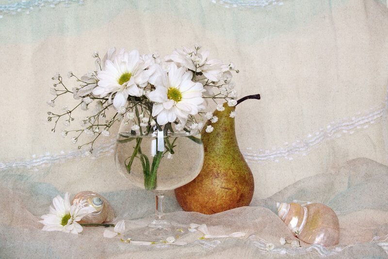 White Flowers in Glass
