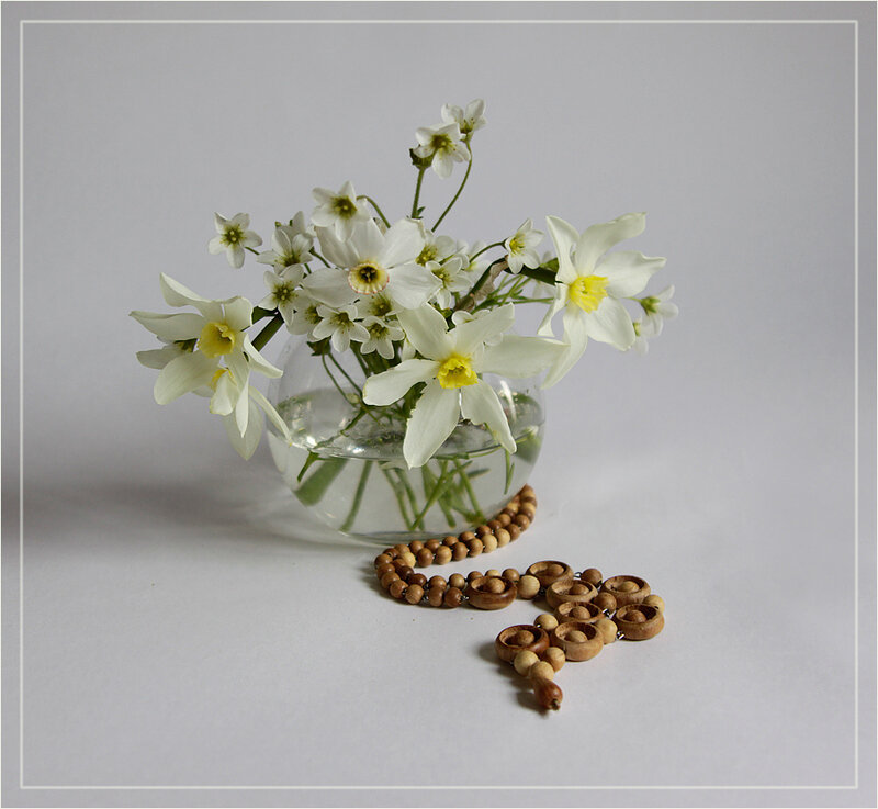 White Flowers in Glass Vase — Serene