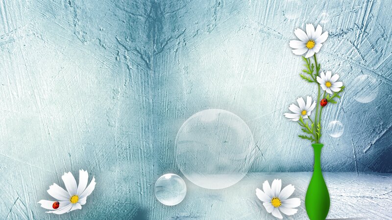 White Flowers in Green Vase — Blue, Serene