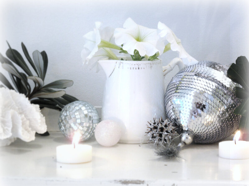 White Flowers in Pitcher — Serene, Photograph