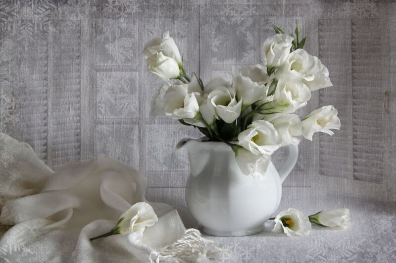 White Flowers in Pitcher — Serene
