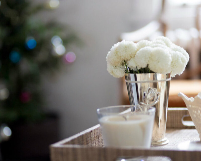 White Flowers in Silver Vase