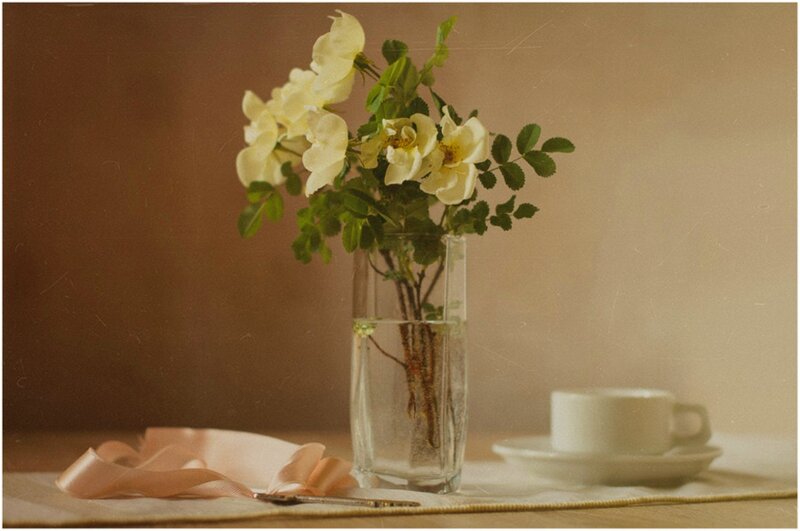 White Flowers in Vase — Beige