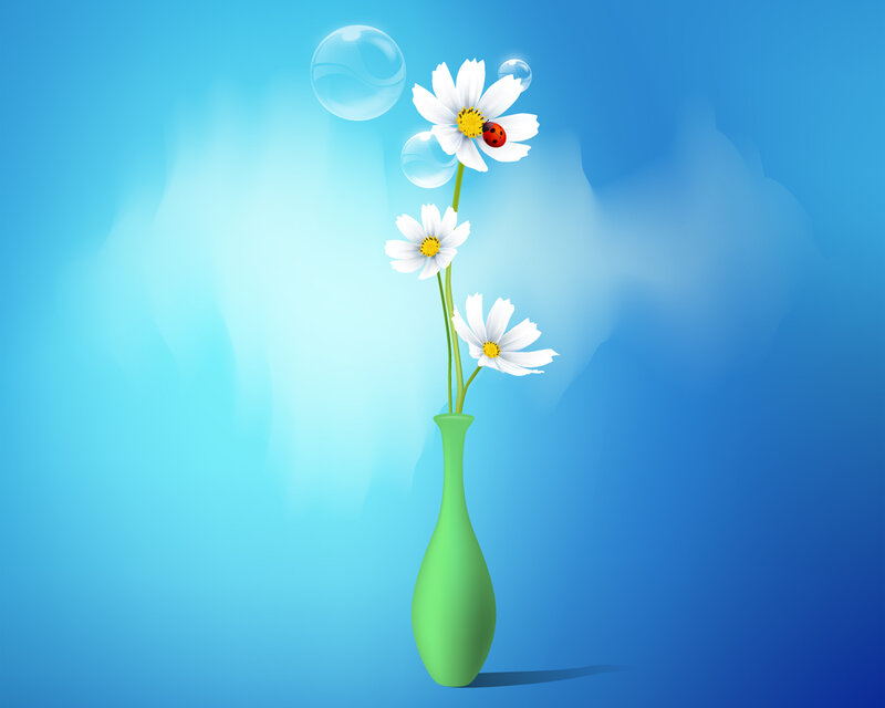 White Flowers in Vase — Blue, Serene