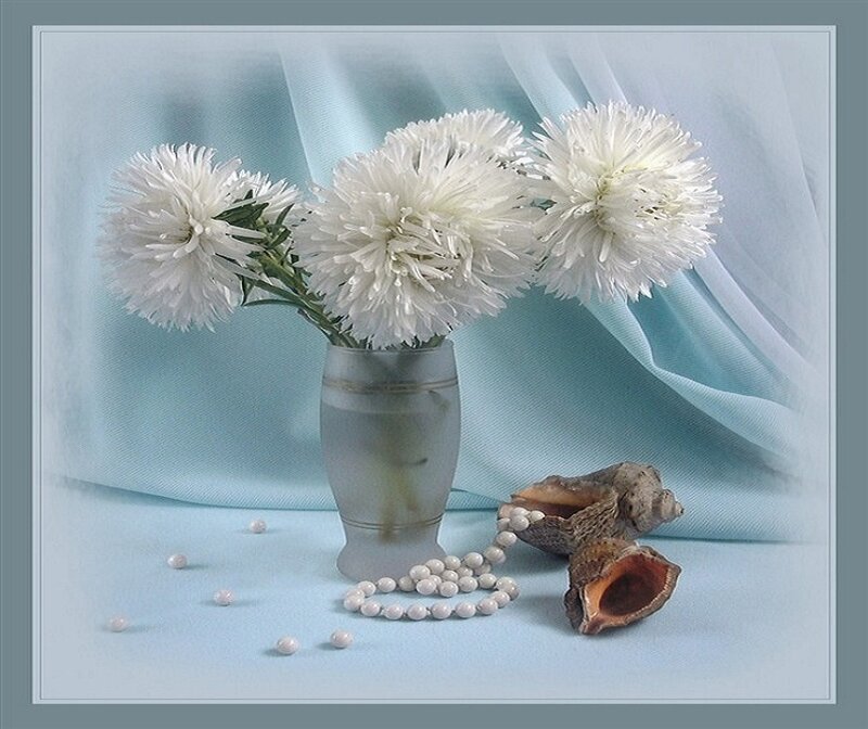 White Flowers in Vase — Blue