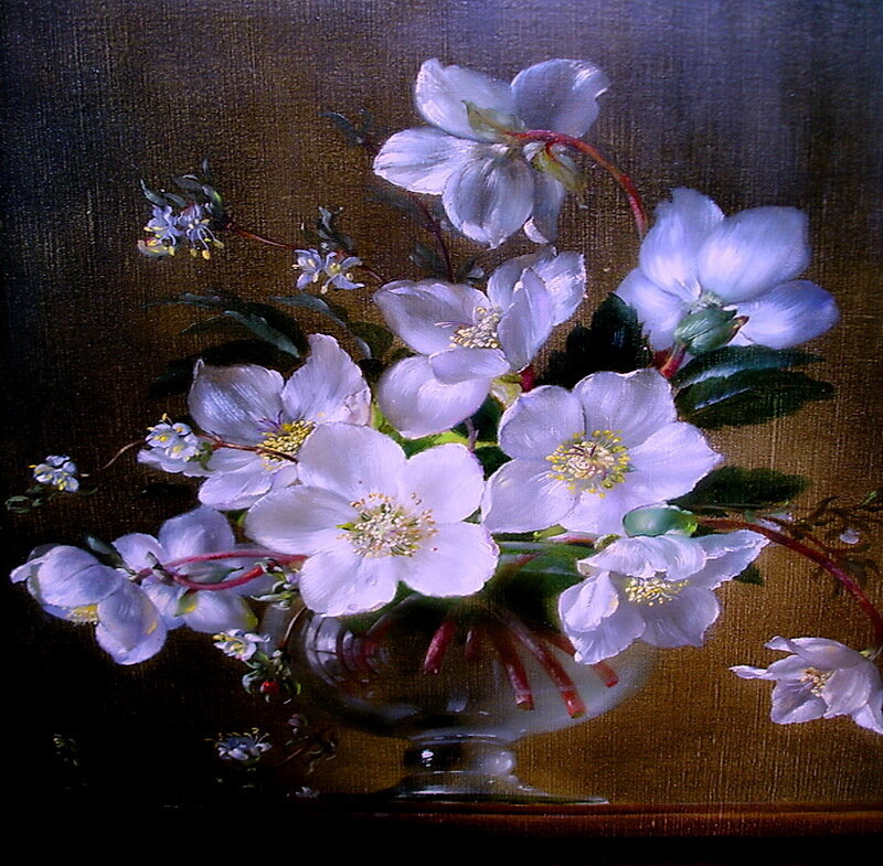 White Flowers in Vase — Calm, Painting