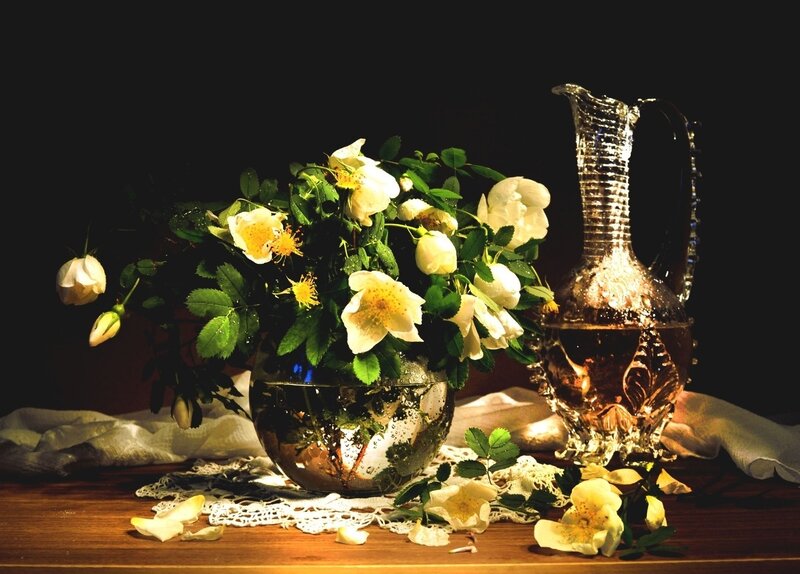 White Flowers in Vase — Dramatic