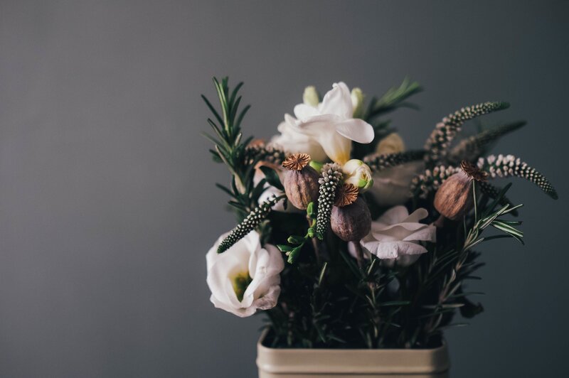 White Flowers in Vase — Gray
