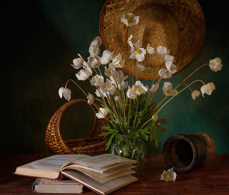 White Flowers in Vase — Green, Serene, Photograph, Book