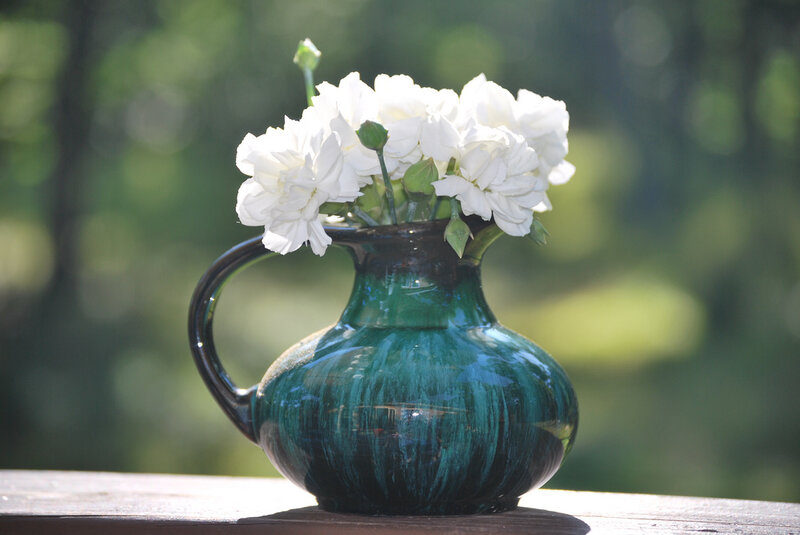 White Flowers in Vase — Green, Serene
